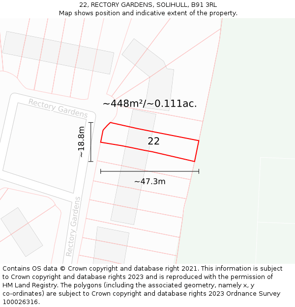 22, RECTORY GARDENS, SOLIHULL, B91 3RL: Plot and title map