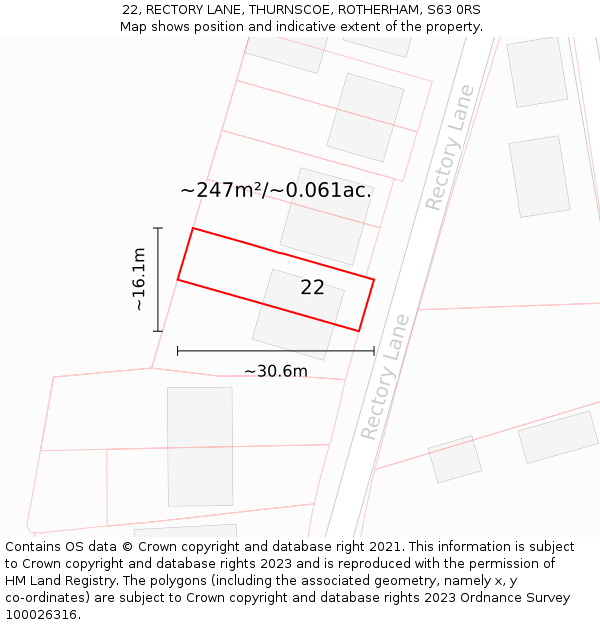 22, RECTORY LANE, THURNSCOE, ROTHERHAM, S63 0RS: Plot and title map