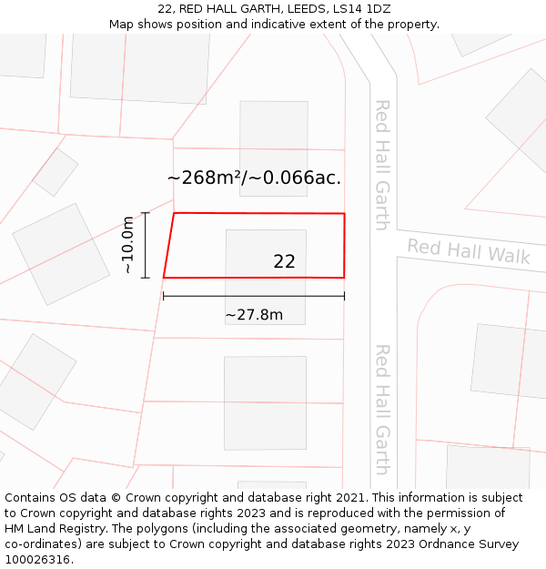 22, RED HALL GARTH, LEEDS, LS14 1DZ: Plot and title map