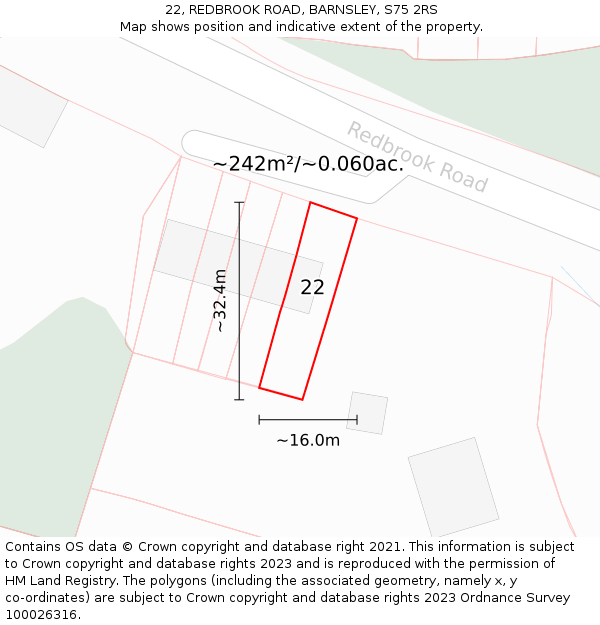 22, REDBROOK ROAD, BARNSLEY, S75 2RS: Plot and title map