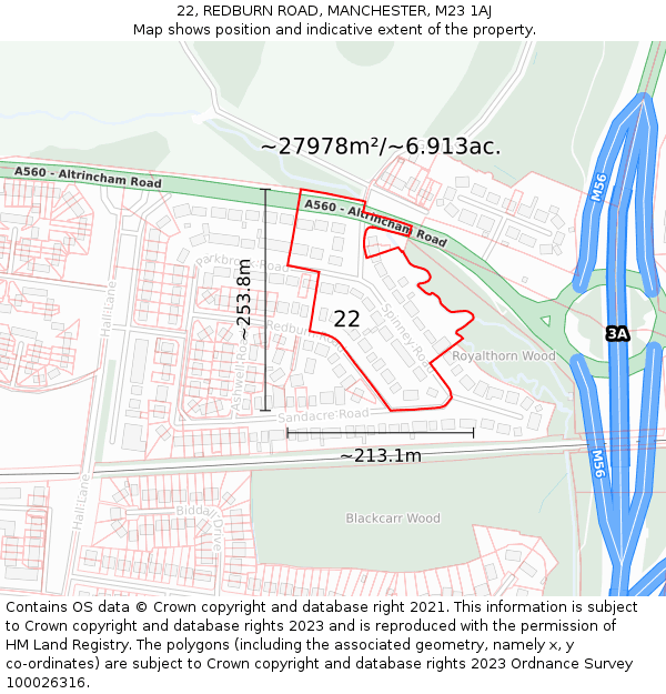 22, REDBURN ROAD, MANCHESTER, M23 1AJ: Plot and title map
