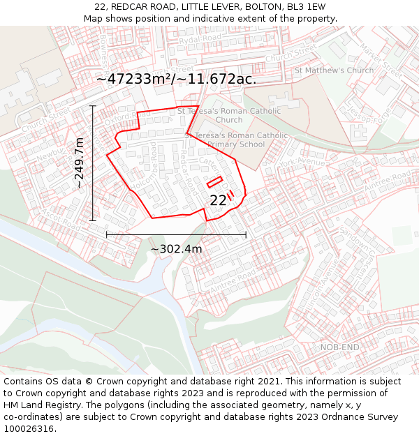22, REDCAR ROAD, LITTLE LEVER, BOLTON, BL3 1EW: Plot and title map