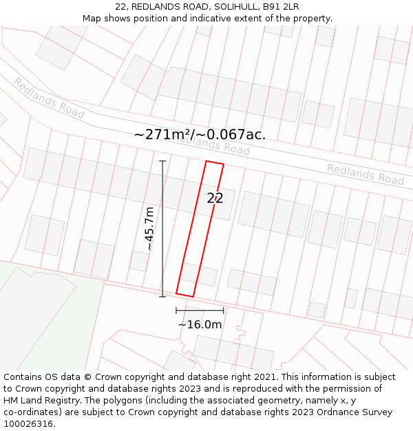 22, REDLANDS ROAD, SOLIHULL, B91 2LR: Plot and title map