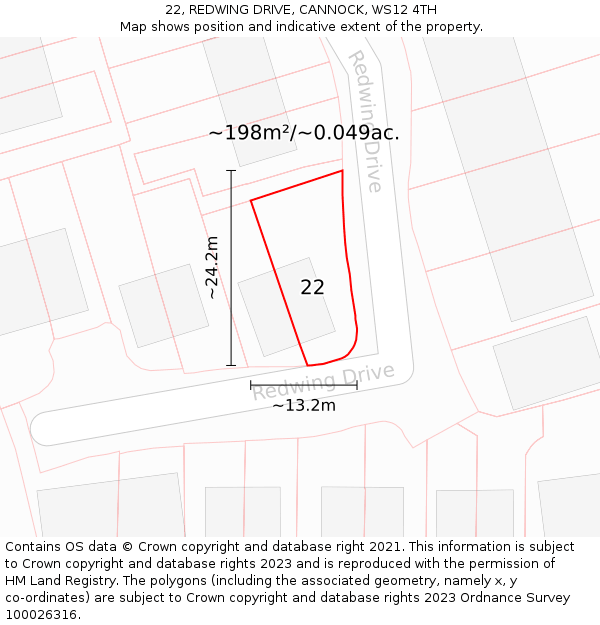 22, REDWING DRIVE, CANNOCK, WS12 4TH: Plot and title map