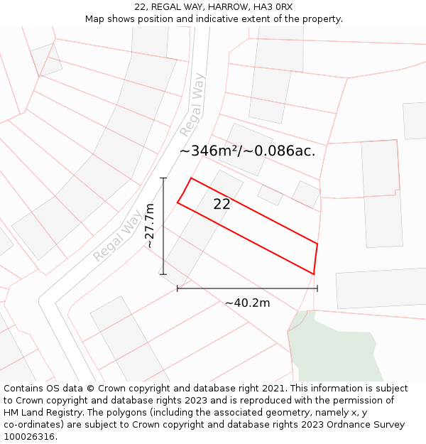 22, REGAL WAY, HARROW, HA3 0RX: Plot and title map