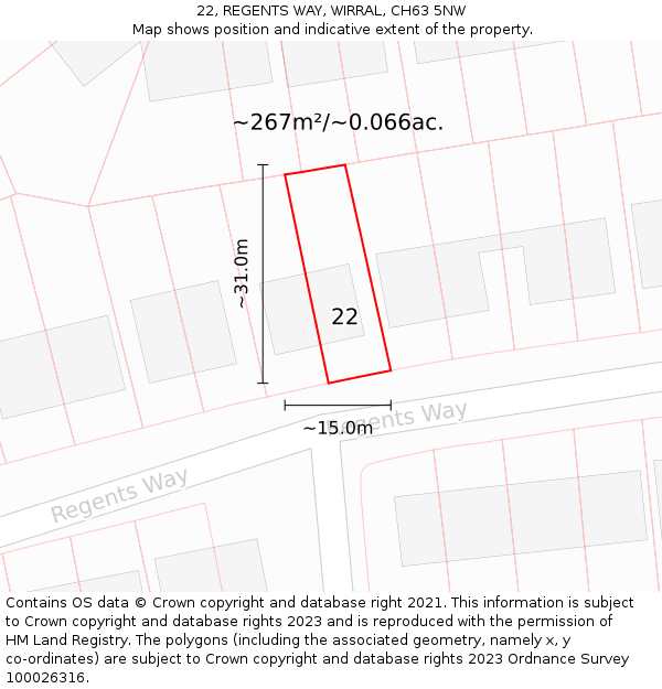 22, REGENTS WAY, WIRRAL, CH63 5NW: Plot and title map