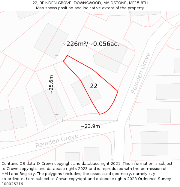 22, REINDEN GROVE, DOWNSWOOD, MAIDSTONE, ME15 8TH: Plot and title map
