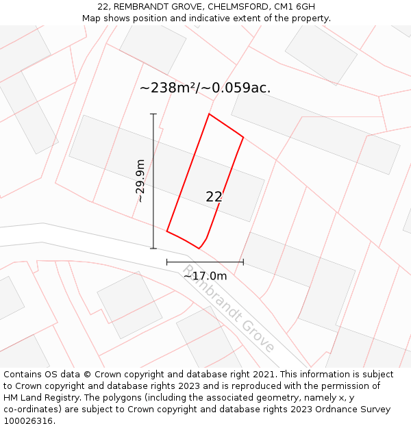 22, REMBRANDT GROVE, CHELMSFORD, CM1 6GH: Plot and title map