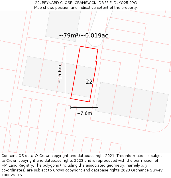 22, REYNARD CLOSE, CRANSWICK, DRIFFIELD, YO25 9PG: Plot and title map
