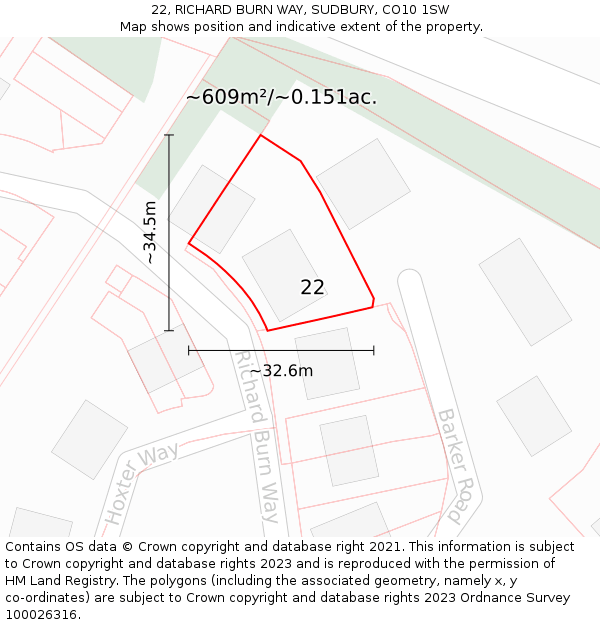 22, RICHARD BURN WAY, SUDBURY, CO10 1SW: Plot and title map