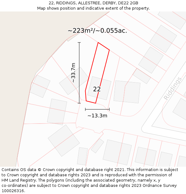 22, RIDDINGS, ALLESTREE, DERBY, DE22 2GB: Plot and title map