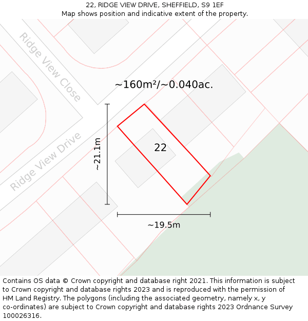 22, RIDGE VIEW DRIVE, SHEFFIELD, S9 1EF: Plot and title map