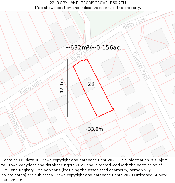 22, RIGBY LANE, BROMSGROVE, B60 2EU: Plot and title map