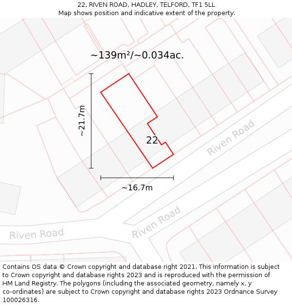 22, RIVEN ROAD, HADLEY, TELFORD, TF1 5LL: Plot and title map