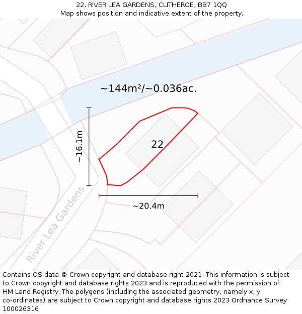 22, RIVER LEA GARDENS, CLITHEROE, BB7 1QQ: Plot and title map