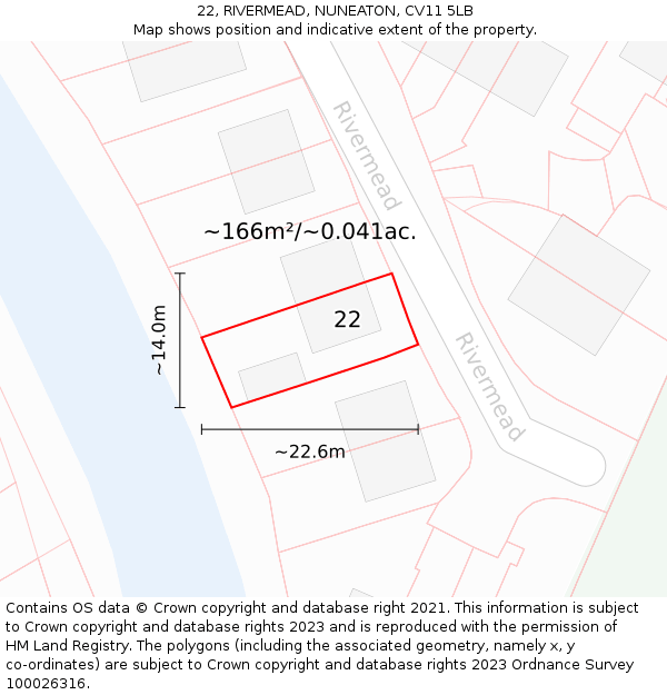 22, RIVERMEAD, NUNEATON, CV11 5LB: Plot and title map