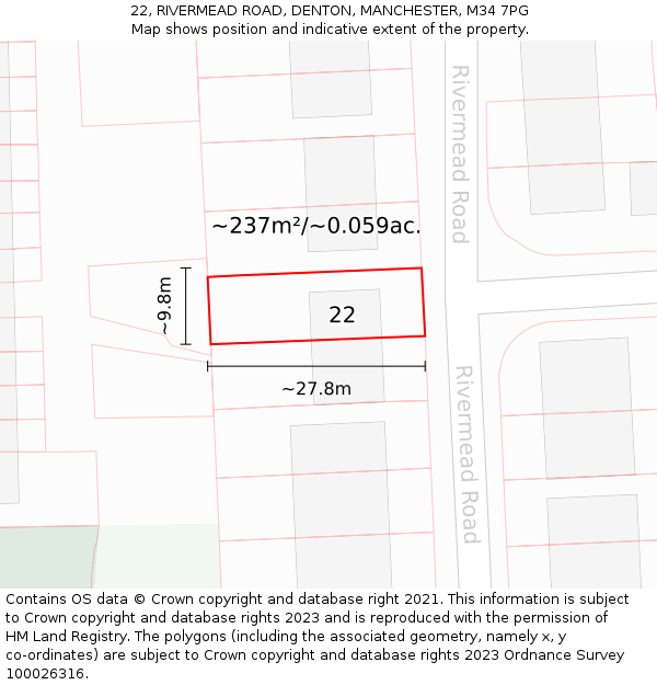 22, RIVERMEAD ROAD, DENTON, MANCHESTER, M34 7PG: Plot and title map