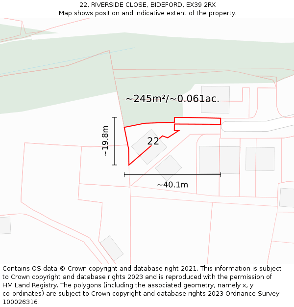 22, RIVERSIDE CLOSE, BIDEFORD, EX39 2RX: Plot and title map