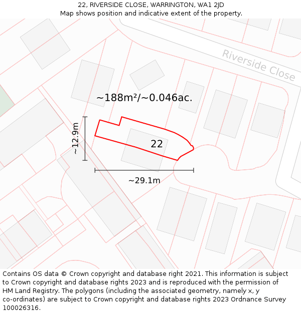 22, RIVERSIDE CLOSE, WARRINGTON, WA1 2JD: Plot and title map