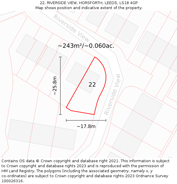 22, RIVERSIDE VIEW, HORSFORTH, LEEDS, LS18 4GP: Plot and title map