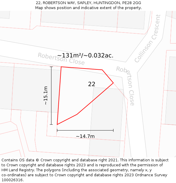 22, ROBERTSON WAY, SAPLEY, HUNTINGDON, PE28 2GG: Plot and title map