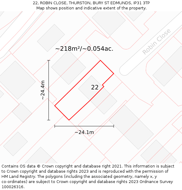 22, ROBIN CLOSE, THURSTON, BURY ST EDMUNDS, IP31 3TP: Plot and title map