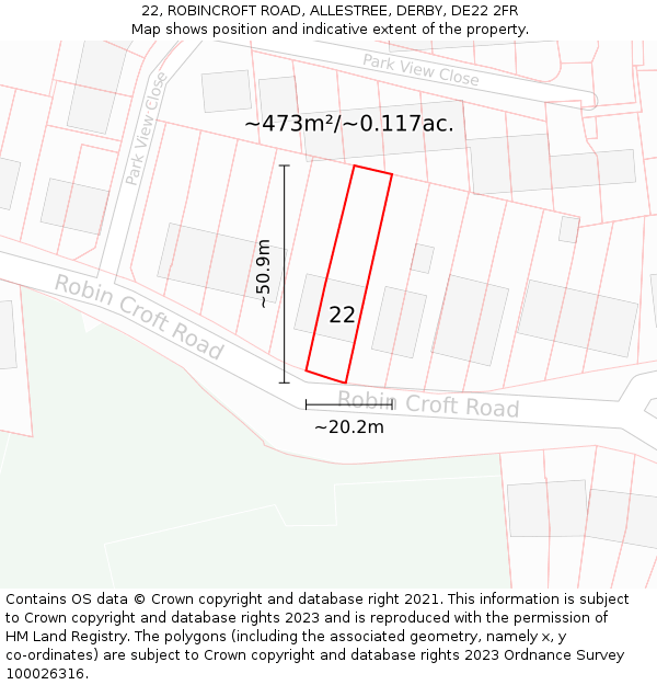 22, ROBINCROFT ROAD, ALLESTREE, DERBY, DE22 2FR: Plot and title map