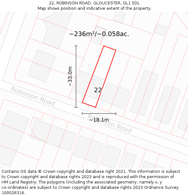 22, ROBINSON ROAD, GLOUCESTER, GL1 5DL: Plot and title map