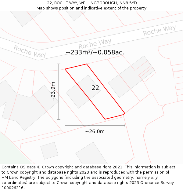 22, ROCHE WAY, WELLINGBOROUGH, NN8 5YD: Plot and title map
