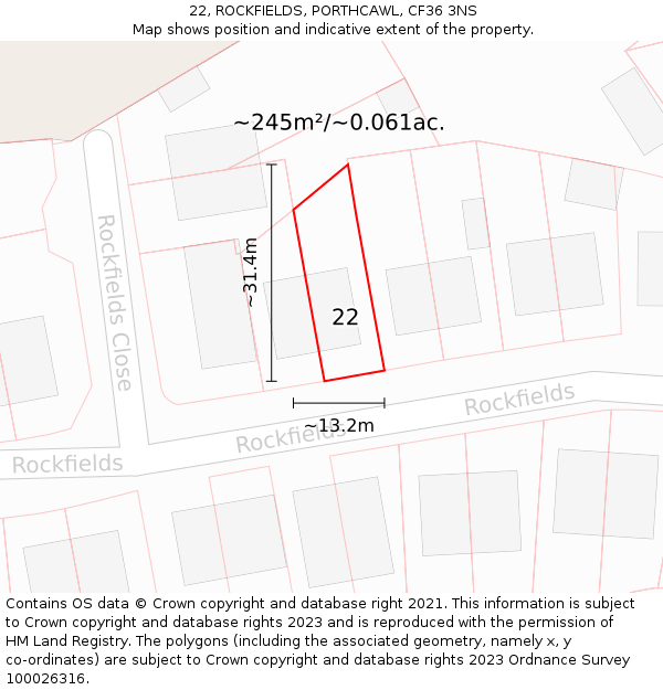 22, ROCKFIELDS, PORTHCAWL, CF36 3NS: Plot and title map