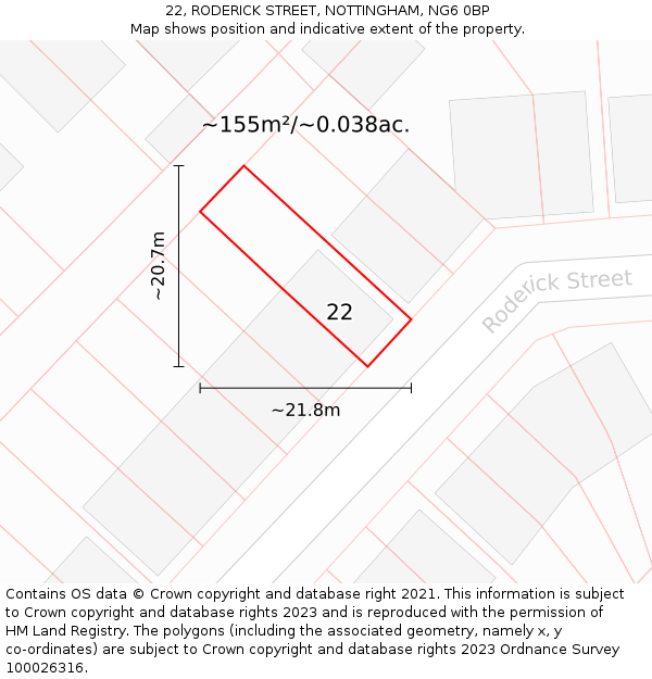 22, RODERICK STREET, NOTTINGHAM, NG6 0BP: Plot and title map