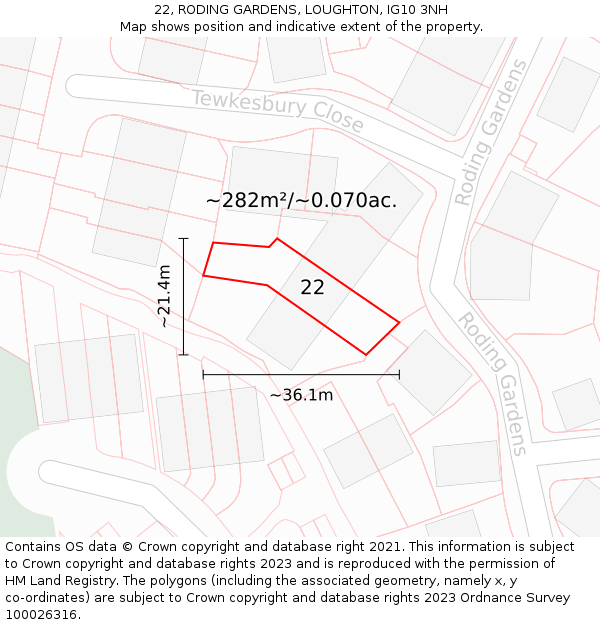 22, RODING GARDENS, LOUGHTON, IG10 3NH: Plot and title map