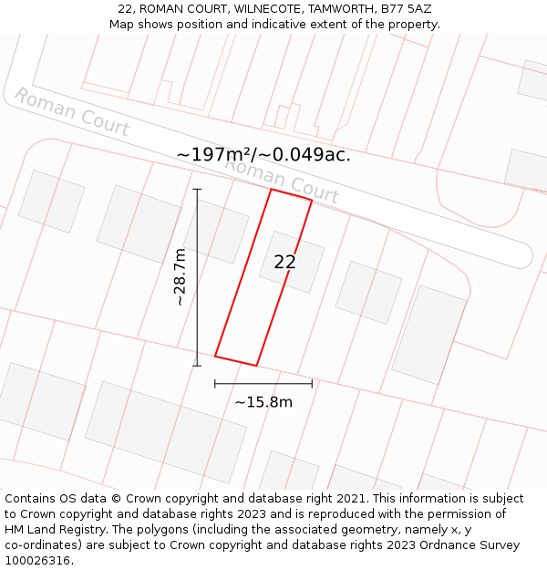 22, ROMAN COURT, WILNECOTE, TAMWORTH, B77 5AZ: Plot and title map