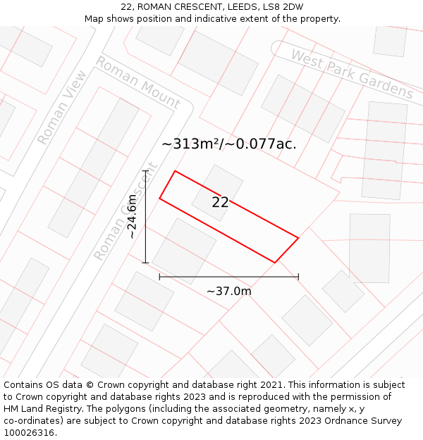 22, ROMAN CRESCENT, LEEDS, LS8 2DW: Plot and title map