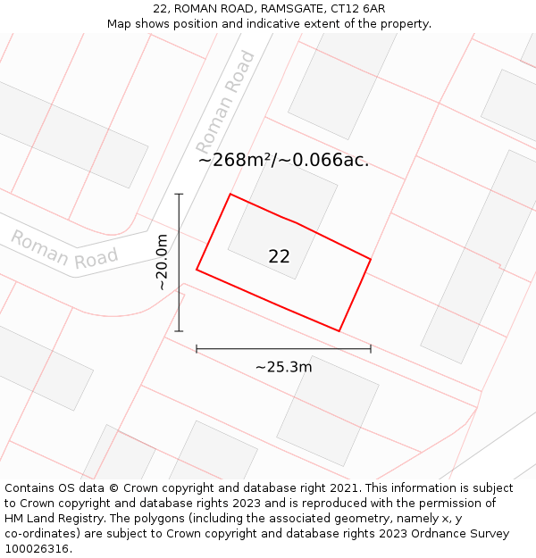 22, ROMAN ROAD, RAMSGATE, CT12 6AR: Plot and title map