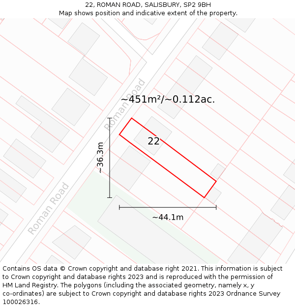 22, ROMAN ROAD, SALISBURY, SP2 9BH: Plot and title map