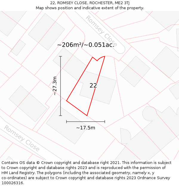 22, ROMSEY CLOSE, ROCHESTER, ME2 3TJ: Plot and title map