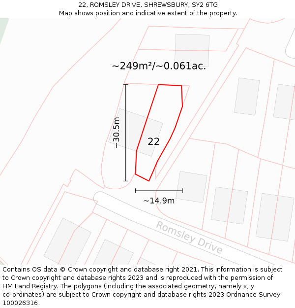 22, ROMSLEY DRIVE, SHREWSBURY, SY2 6TG: Plot and title map