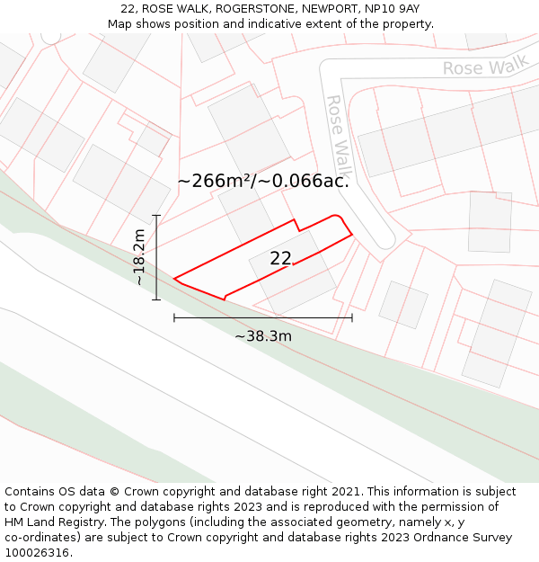 22, ROSE WALK, ROGERSTONE, NEWPORT, NP10 9AY: Plot and title map