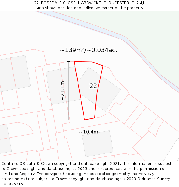 22, ROSEDALE CLOSE, HARDWICKE, GLOUCESTER, GL2 4JL: Plot and title map