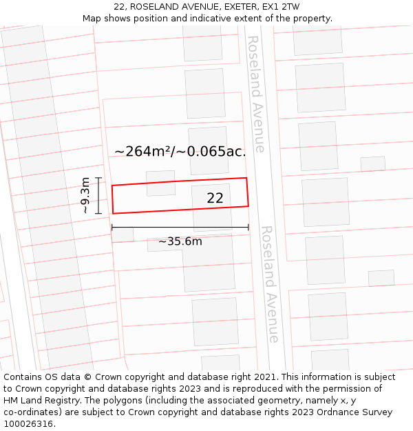 22, ROSELAND AVENUE, EXETER, EX1 2TW: Plot and title map