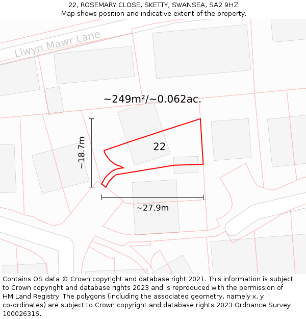 22, ROSEMARY CLOSE, SKETTY, SWANSEA, SA2 9HZ: Plot and title map