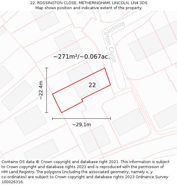 22, ROSSINGTON CLOSE, METHERINGHAM, LINCOLN, LN4 3DS: Plot and title map
