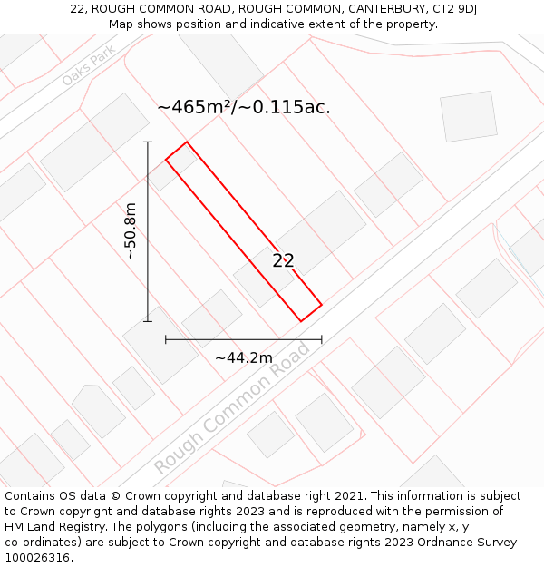 22, ROUGH COMMON ROAD, ROUGH COMMON, CANTERBURY, CT2 9DJ: Plot and title map