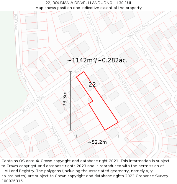 22, ROUMANIA DRIVE, LLANDUDNO, LL30 1UL: Plot and title map
