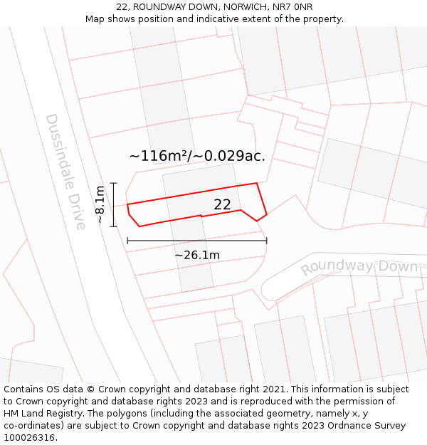 22, ROUNDWAY DOWN, NORWICH, NR7 0NR: Plot and title map