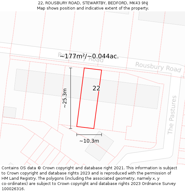 22, ROUSBURY ROAD, STEWARTBY, BEDFORD, MK43 9NJ: Plot and title map