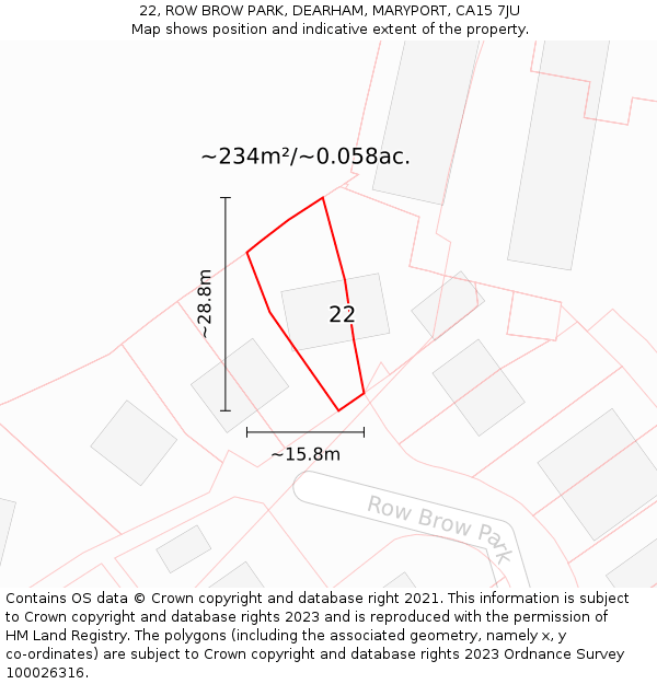 22, ROW BROW PARK, DEARHAM, MARYPORT, CA15 7JU: Plot and title map