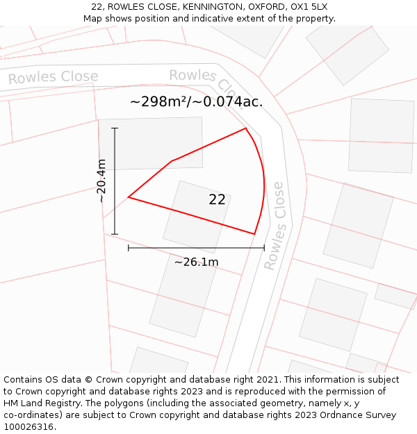 22, ROWLES CLOSE, KENNINGTON, OXFORD, OX1 5LX: Plot and title map