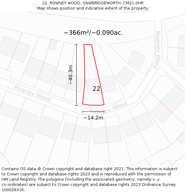 22, ROWNEY WOOD, SAWBRIDGEWORTH, CM21 0HR: Plot and title map